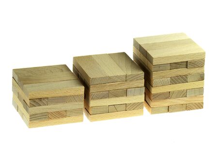Raw wooden blocks isolated on white backgroundの写真素材