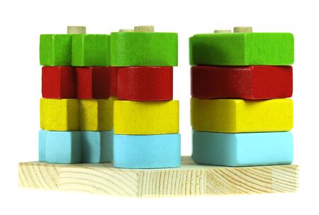 Colorful wooden toy isolated on white backgroundの写真素材