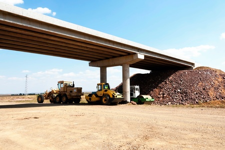 Support activities for the construction of a highway  Road under construction のeditorial素材