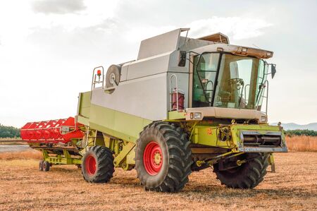 Agricultural activities, modern farm equipment in fieldの写真素材