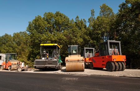 Support activities for the construction of roads and highways. Road under construction.