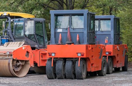 Support activities for the construction of roads and highways. Road under construction.の写真素材