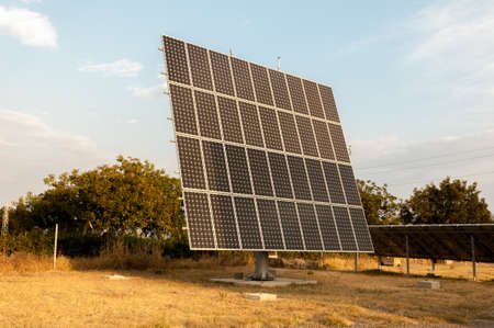 Solar panels at the foot of the mountainの写真素材