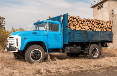 Timber for transportation (loading a truck)の写真素材