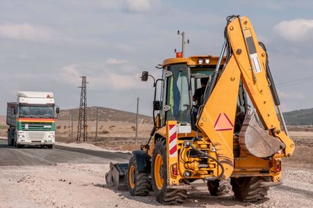 Support activities for the construction of roads and highways. Road under construction.の写真素材