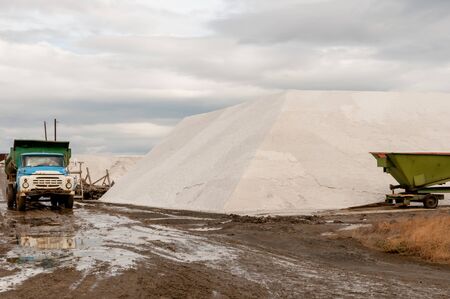 Piles of salt. Extraction and transportation of raw salt.の写真素材