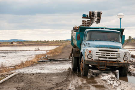 Piles of salt. Extraction and transportation of raw salt.の写真素材