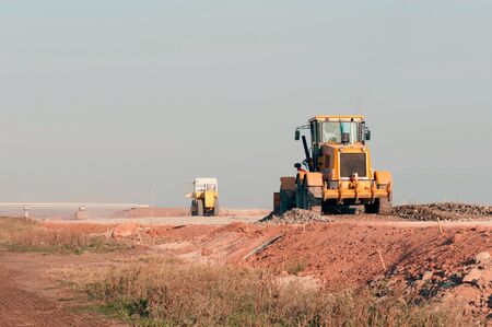 Support activities for the construction of roads and highways. Road under construction.の写真素材