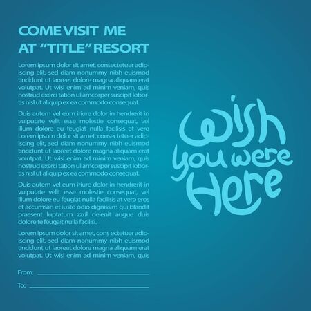 Wish you were here resort information from me to you card. Positive slogan illustration. Hand lettered quote. Motivational and inspirational poster, web banner, greeting cardのイラスト素材