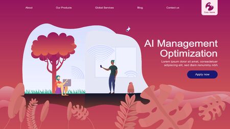 Creative website design template: artificial intelligence for project management, business communication, workflow. Vector flat illustration concepts of web page for desktop and mobile developmentのイラスト素材