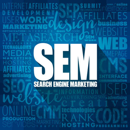 SEM - Search Engine Marketing word cloud, business concept backgroundの写真素材