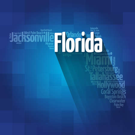 List of cities in Florida USA state, map silhouette word cloud map conceptの写真素材