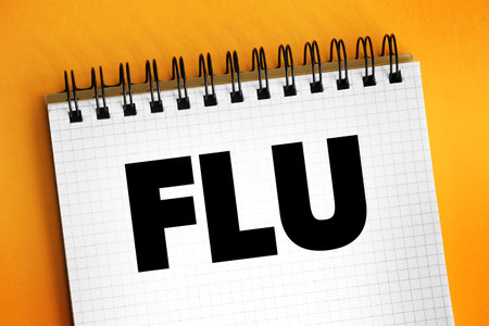 Flu - infectious disease caused by influenza viruses, text on notepad concept backgroundの写真素材