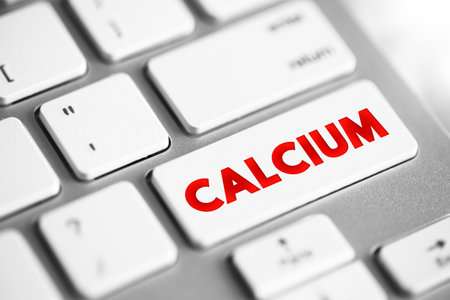 Calcium is a chemical element with the symbol Ca and atomic number 20, text concept button on...