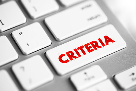 Criteria - a principle or standard by which something may be judged or decided, text concept button on keyboardの写真素材