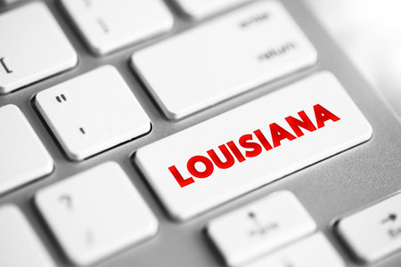 Louisiana is a state in the United States of America, it is located in the southern region of the country, along the Gulf of Mexico, text button on keyboardの写真素材