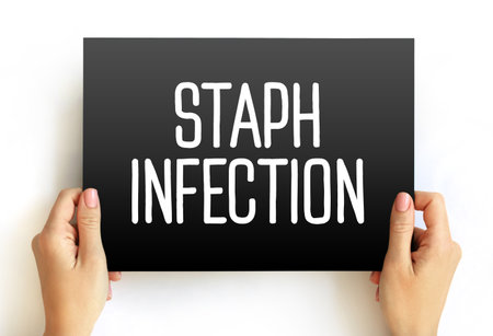 Staph Infection - are caused by staphylococcus bacteria, medical text concept on card