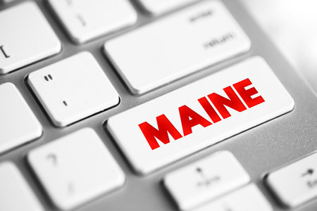 Maine is a state in the United States, it is located in the northeastern part of the country, text concept button on keyboardの写真素材