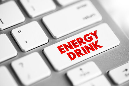 Energy Drink is a type of drink containing stimulant compounds, text concept button on keyboard