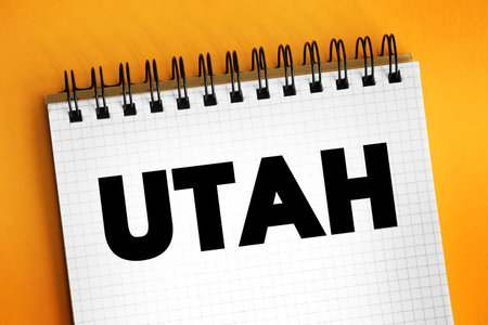 Utah USA state, is a landlocked state in the Mountain West subregion of the Western United States, text concept on notepadの写真素材