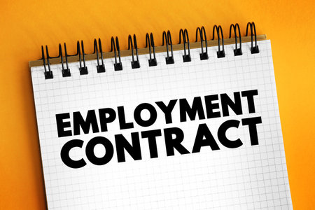 Employment Contract - is a kind of contract used in labour law to attribute rights and responsibilities between parties to a bargain, text concept on notepadの写真素材