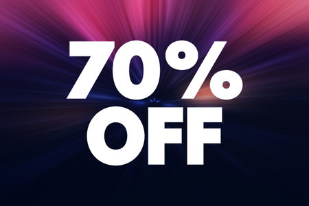 70% Off - means that the price of an item is reduced by 70% of its original price, text concept...