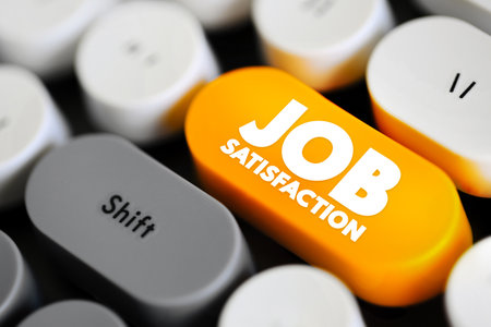 Job Satisfaction is defined as the level of contentment employees feel with their job, text concept button on keyboardの写真素材
