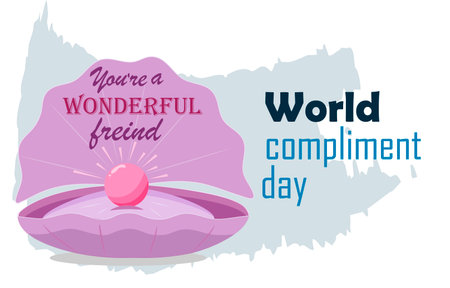 International Compliment Day, March 1, greeting card, banner, pearl shell, jewel, precious friend, vector illustrationのイラスト素材