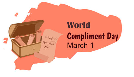 World compliment day, March 1, greeting card with a compliment to a friend. vector illustration.のイラスト素材