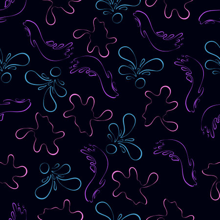 Seamless pattern of contour splashes in neon colors on a dark background. vector illustration. For packaging, textile, cover, background.のイラスト素材