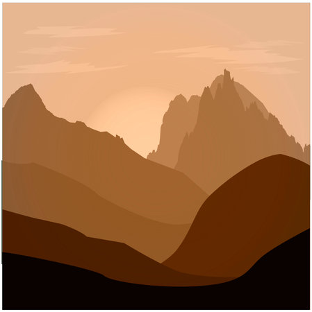 Morning mountain silhouettes on a brown background. vector illustration.のイラスト素材