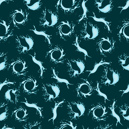 Seamless pattern with beautiful splashes of water on a dark turquoise background. vector illustration. For packaging, textile, cover, background.のイラスト素材