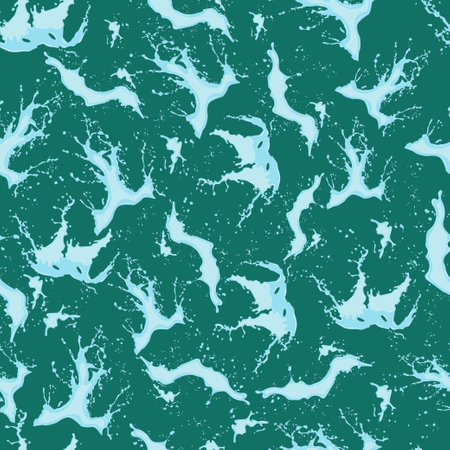 Seamless pattern with splashes and splashes of water on a dark turquoise background. vector illustration. For packaging, textile, cover, backgroundのイラスト素材