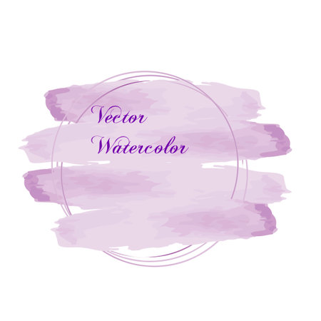 Round frame template with soft lilac orange watercolor brush strokes to create your design. vector illustration.のイラスト素材