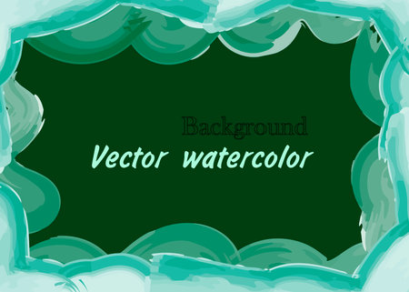 Minimalist abstract green rectangular background with watercolor vector blots in forest palette for postcard, poster or brochure.のイラスト素材