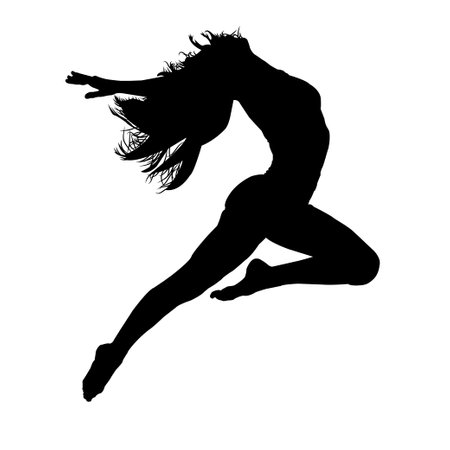 Vector silhouette of a girl in a ballet jump, black color, isolated on a white backgroundのイラスト素材