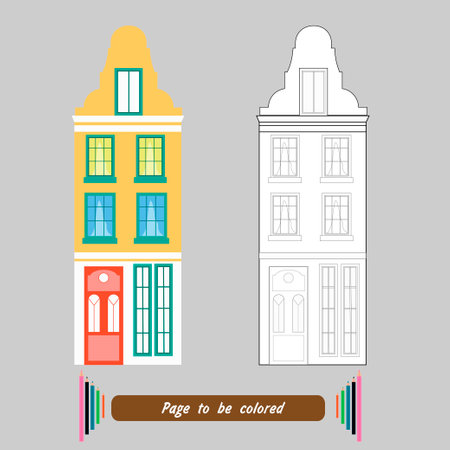 coloring page building with attic, 3 floors. vector illustration.のイラスト素材