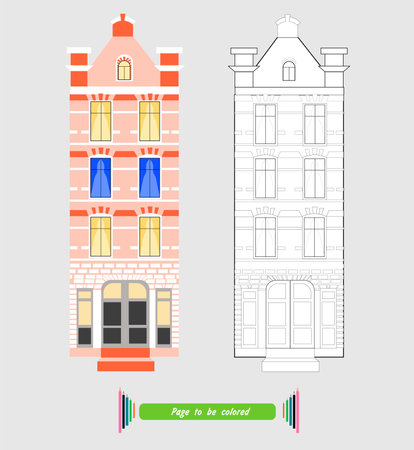 coloring book for children tall old building, 4 floors. vector illustration.のイラスト素材