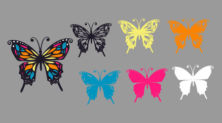 Multilayer lace butterfly outline for cutting. Template for cutting and application. Vectorのイラスト素材