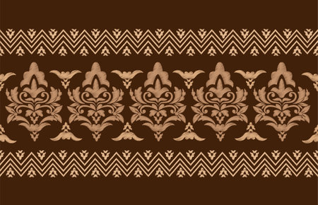 Seamless floral frame for fabric in ikat embroidery style. Ethnic abstract art. Seamless pattern in tribal, folk embroidery. Design for carpets, wallpaper, clothing, packaging, fabric, covers, textiles.のイラスト素材