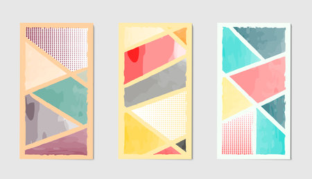Set of abstract backgrounds with vector watercolor texture and halftone for postcard, social media banner, brochure cover design or background for wall decoration. Modern abstract painting. Vector patternのイラスト素材