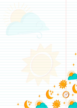 Blank writing sheet with colored weather icons with space for text. Blank sheet for to-do list. Flat vector illustrationのイラスト素材