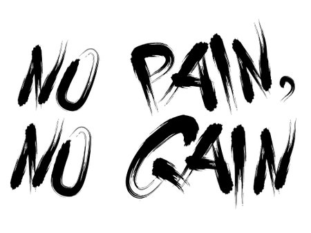 Vector lettering about motivation. Without pain there is no progress. Imitation of a careless brush stroke. Phrase for your design and inspiration.のイラスト素材