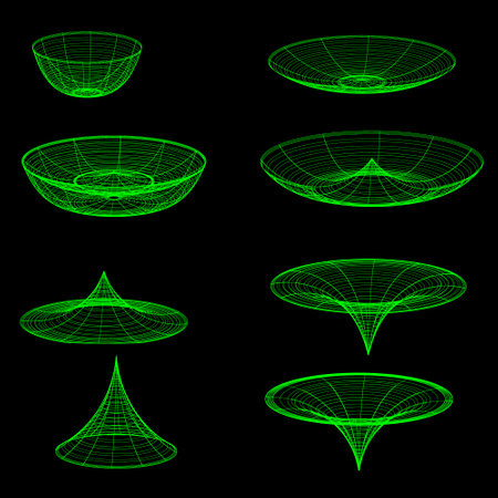 Collection of geometric wireframe 3D shapes in neon green color. Vector. Graphic shapes for graphic...