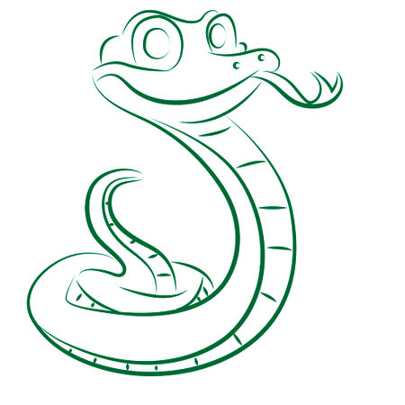 The symbol of 2025 is a green outline of a cunning snake on a white background. Vector.