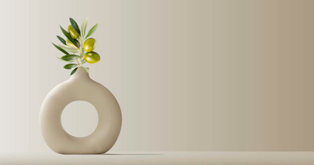 Minimalistic 3D vector illustration created with Mesh grid: modern ceramic vase in neutral beige...