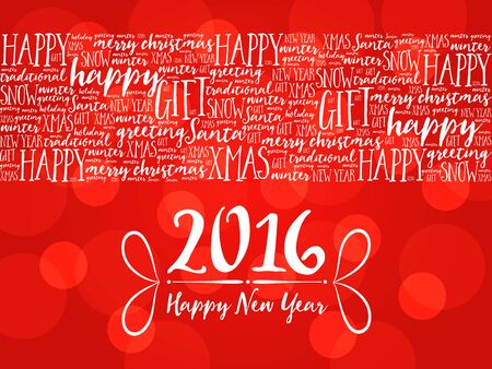 2016 Happy New Year. Christmas background word cloud, holidays lettering collage