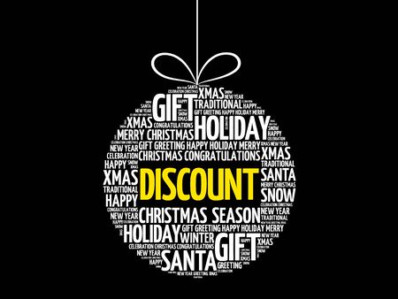 Discount christmas ball word cloud, holidays lettering collageのイラスト素材