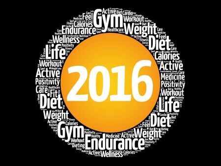 2016 Goals circle word cloud, health concept background