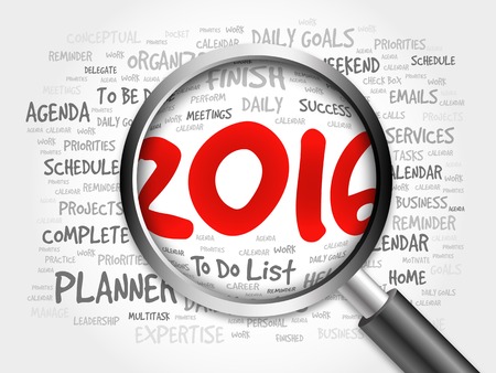 2016 TO DO LIST word cloud with magnifying glass, business conceptの写真素材
